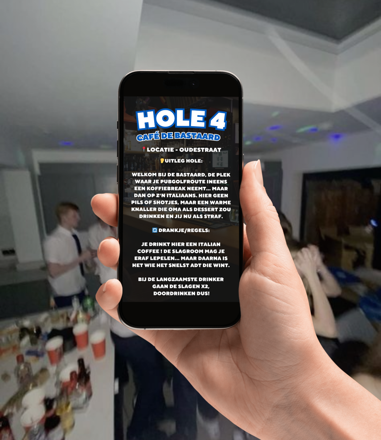 Uitleg van een hole in een pubgolf route van De Pubgolf Koning